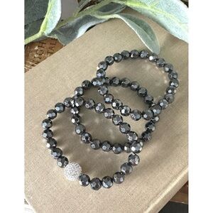 Set of 3 hematite bracelets on a stretch cord